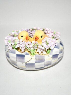 MacKenzie-Childs Check Bird Peekaboo Egg Figurine in Violet Check #35514-2500 NW